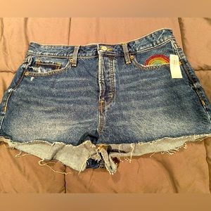 Old navy ladies denim shorts with rainbow design, size 12, new with tags